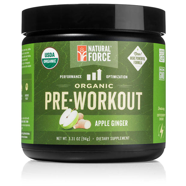 front side of natural force 30 serving apple ginger organic pre-workout