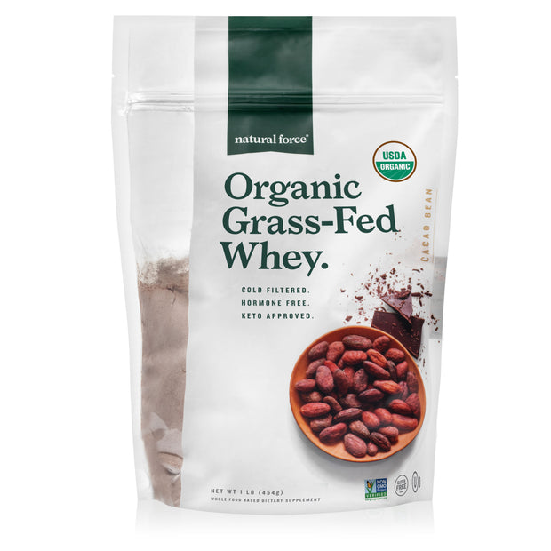 natural force organic grass fed whey chocolate one pound size front