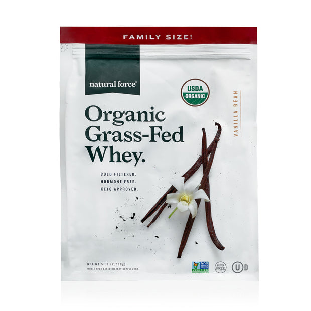 natural force vanilla bean organic grass fed whey five pound size front